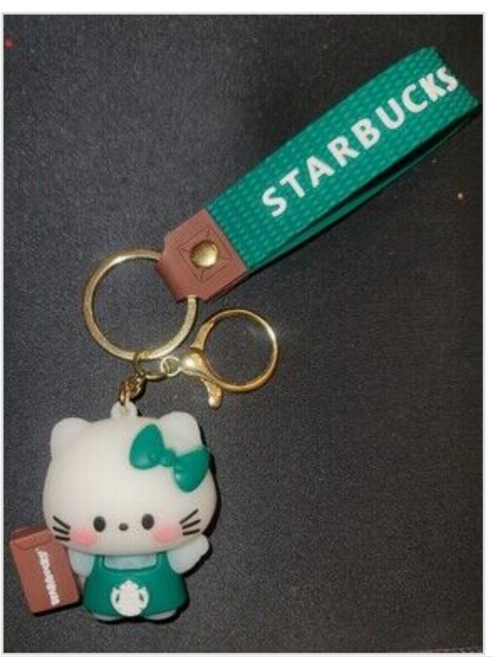 Green SB Keychain with Cute White Cat Charm!